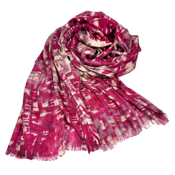 Abstract Print Scarf Pashmina  Wrap Shawl Pink White Fringe Contemporary - Picture 5 of 8